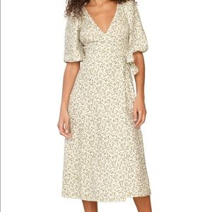Reformation Mint Linen Midi Wrap Dress in Ivy